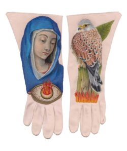 18" x 15", Antique gloves and Thread Painting, 2024