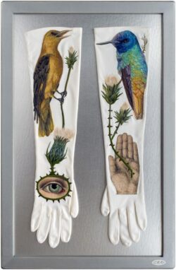 23" x 15", Antique Gloves and Embroidery, 2021